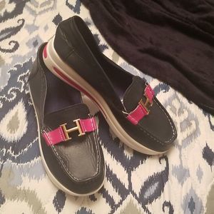 Navy & Pink PU Leather Intial Loafers Womens EU Sz. 39/ US Sz 8M NWOT